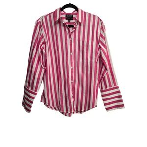 J Crew Pink Striped Button Down Size 8 Coastal Preppy Barbiecore Chic Resort